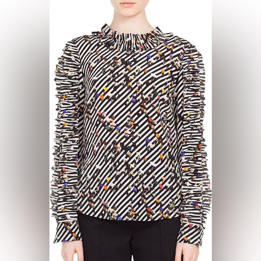 ✨ AKRIS PUNTO 100% Mulberry Silk Crossroad Print Silk Blouse